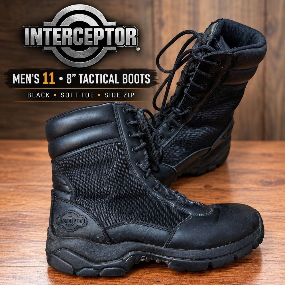Interceptor Jarret 8" Tactical Boots Men's 11 Black Soft Toe Side Zip